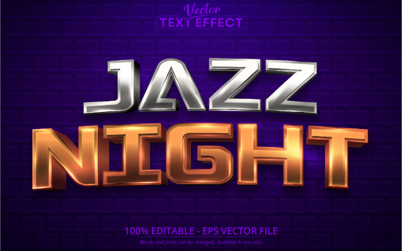 Jazz Night - Editierbarer Texteffekt, glänzender goldener und silberner Schriftstil, grafische Illustration