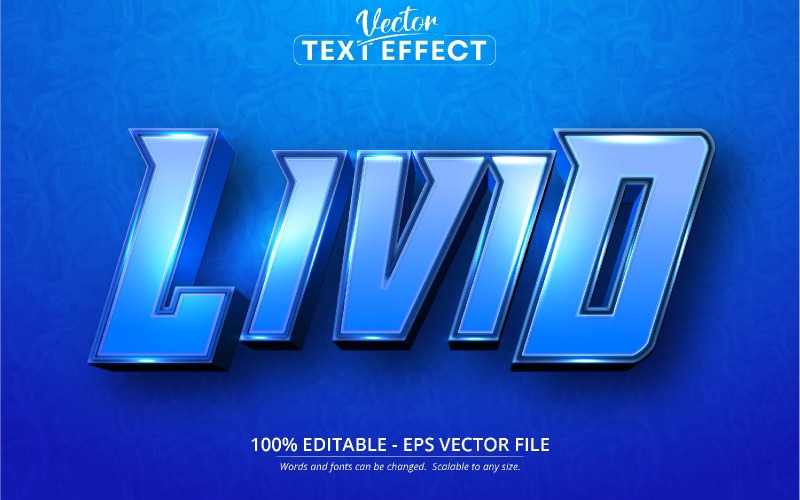 Livid: efecto de texto editable, estilo de fuente de dibujos animados azul, ilustración gráfica