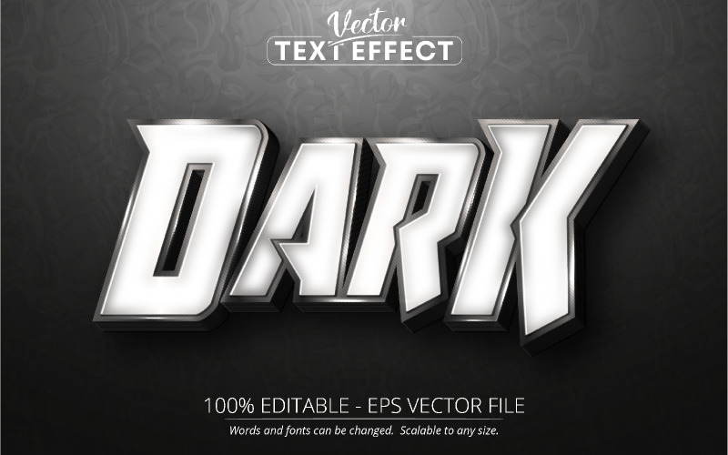Oscuro: efecto de texto editable, estilo de fuente plateado, ilustración gráfica