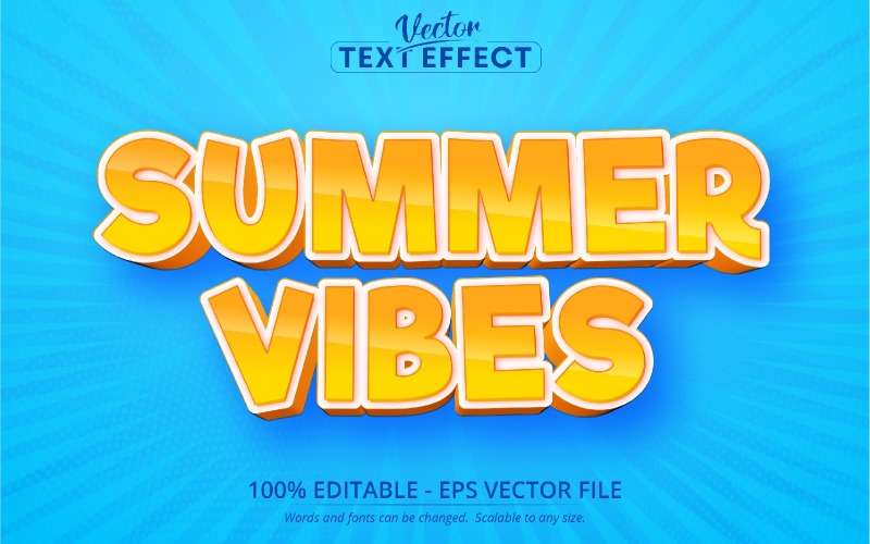 Summer Vibes - Style de dessin animé, effet de texte modifiable, style de police, illustration graphique