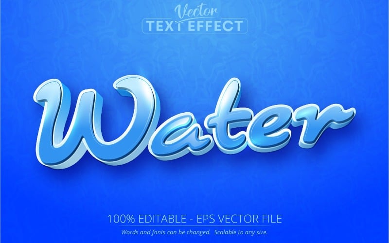 Vatten - tecknad stil, redigerbar texteffekt, teckensnittsstil, grafikillustration