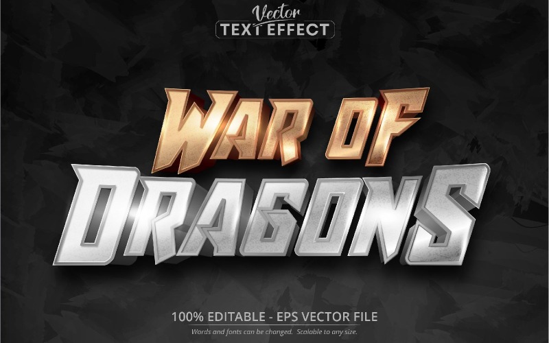 War Of Dragons - Gümüş Ve Altın Stili, Düzenlenebilir Metin Efekti, Yazı Tipi Stili, Grafik İllüstrasyon