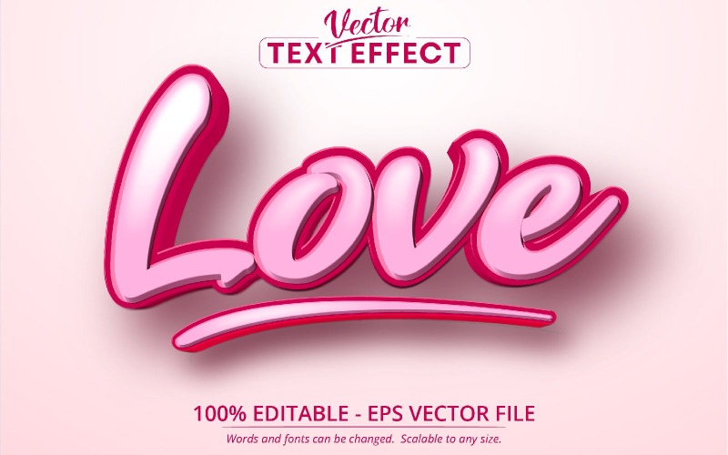 Amor: efecto de texto editable, estilo de fuente de dibujos animados, ilustración gráfica