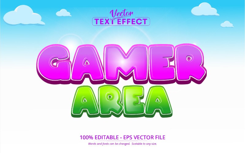 Area del giocatore - Effetto di testo modificabile, gioco per dispositivi mobili e stile del carattere dei cartoni animati, illustrazione grafica