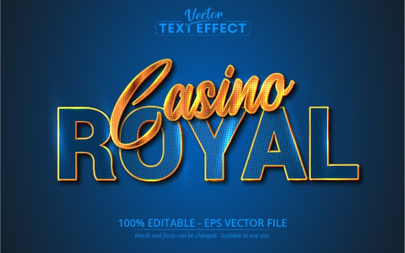 Casino Royal - bewerkbaar teksteffect, glanzend turkoois en goud lettertype, grafische illustratie
