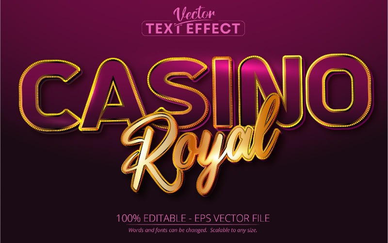 皇家赌场 - 可编辑的文字效果、闪亮的金色字体样式、图形插图