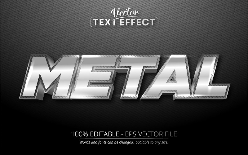 Metal - Düzenlenebilir Metin Efekti, Parlak Gümüş Yazı Tipi Stili, Grafik İllüstrasyon