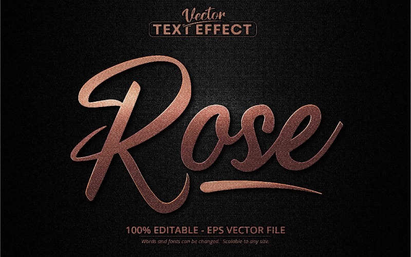 Rose - 可编辑文本效果、玫瑰金纹理字体样式、图形插图