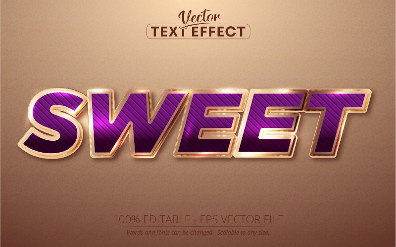 Sweet - redigerbar texteffekt, roséguld teckensnitt, grafikillustration
