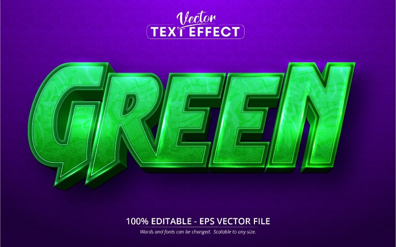 Verde: effetto testo modificabile, stile carattere cartone animato, illustrazione grafica