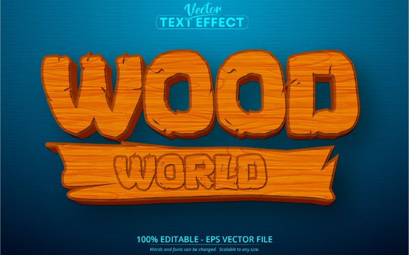 Wood World - 可编辑的文字效果、木制卡通字体样式、图形插图