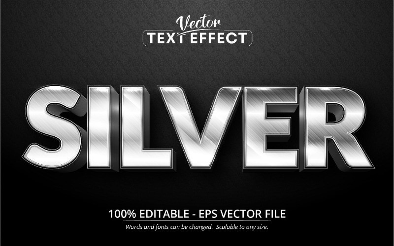 Argent - effet de texte modifiable, style de police argent métallique brillant, illustration graphique