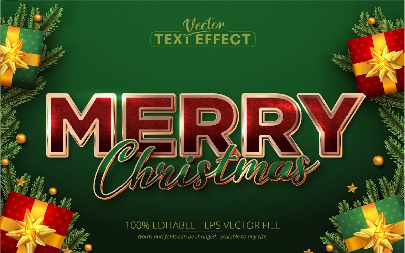 Buon Natale - Effetto testo modificabile, stile carattere verde e oro, illustrazione grafica