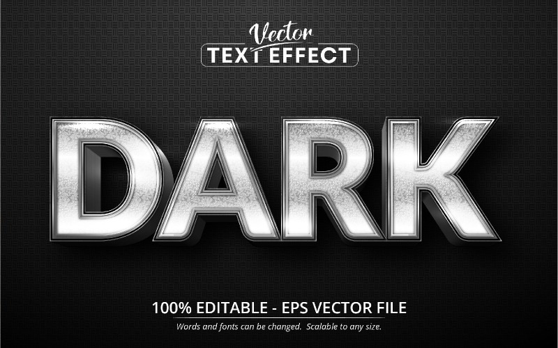Dunkel - Editierbarer Texteffekt, glänzender silberner Metallic-Schriftstil, grafische Illustration