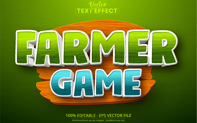 Farmer Game - redigerbar texteffekt, tecknad serie och spelstil, grafisk illustration