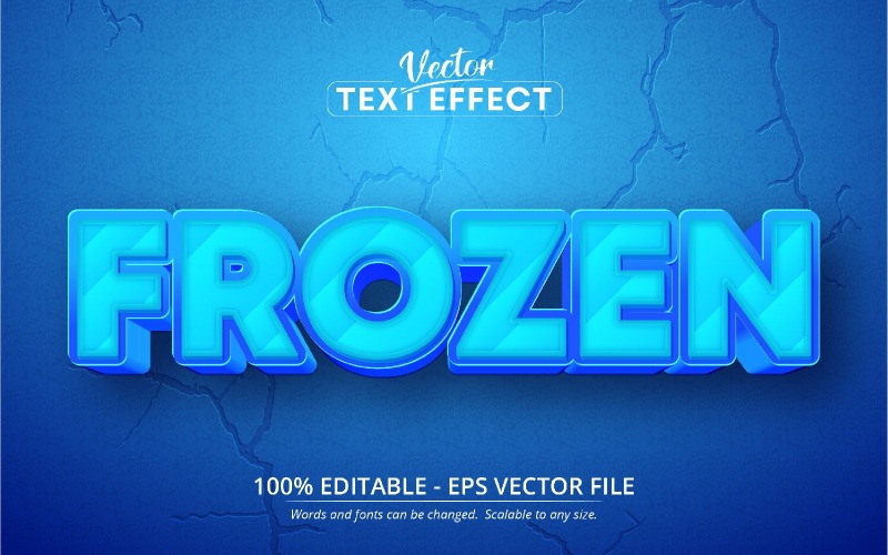 Frozen: efecto de texto editable, estilo de fuente de dibujos animados, ilustración gráfica