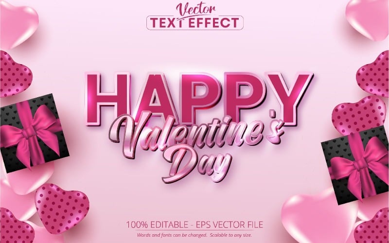 Happy Valentine's Day - Editable Text Effect, Pink And Rose Gold Font Style, Graphics Illustration