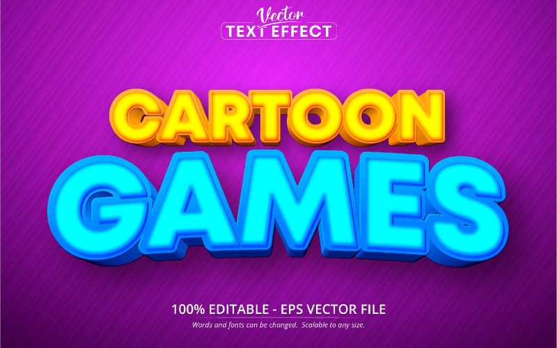 Juegos de dibujos animados: efecto de texto editable, estilo de fuente de dibujos animados, ilustración gráfica