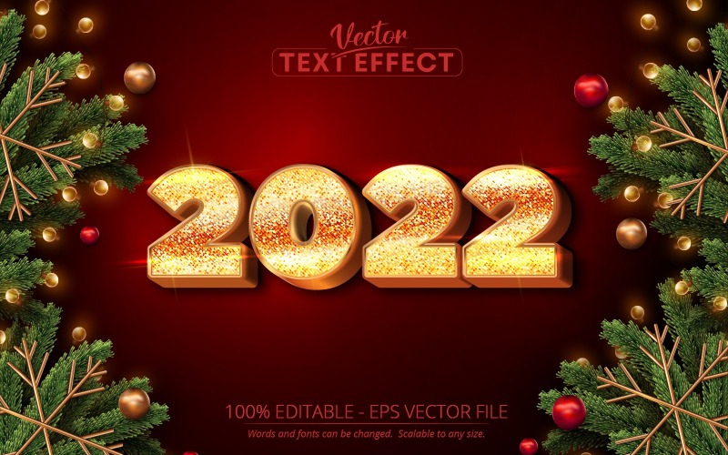 2022 - Bearbeitbarer Texteffekt, Glitzergold-Weihnachtsschriftart, Grafikillustration