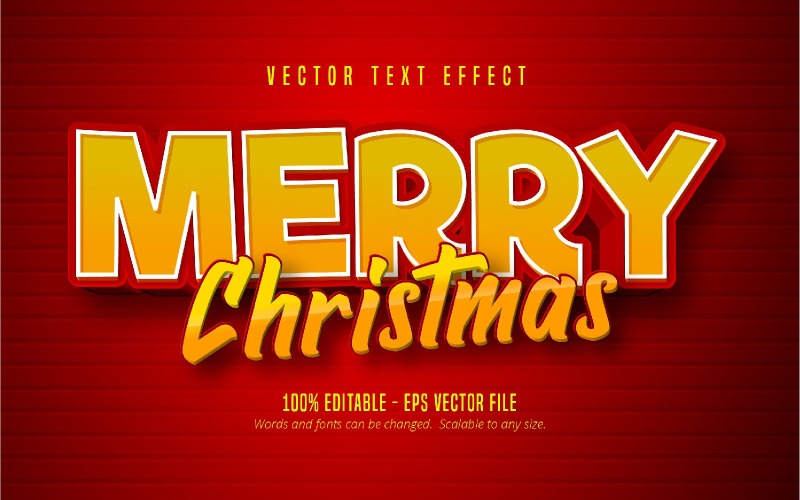 Buon Natale - Effetto testo modificabile, stile carattere cartone animato rosso e arancione, illustrazione grafica
