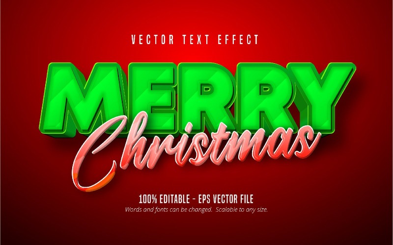 Buon Natale - Effetto testo modificabile, stile carattere cartone animato rosso e verde, illustrazione grafica