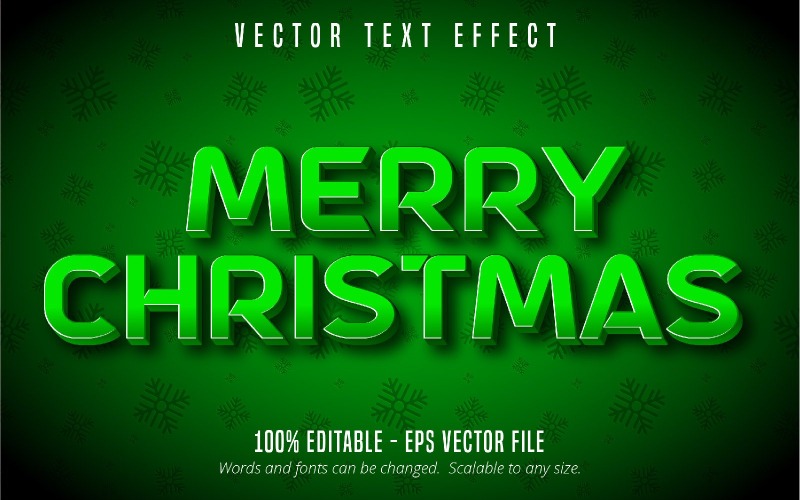 Buon Natale - Effetto testo modificabile, stile carattere colore verde e cartone animato, illustrazione grafica