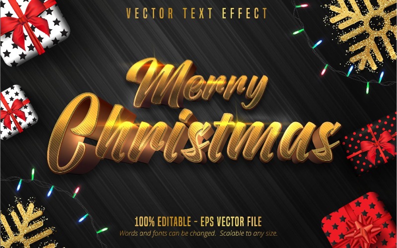 Buon Natale - Effetto testo modificabile, stile carattere oro brillante, illustrazione grafica