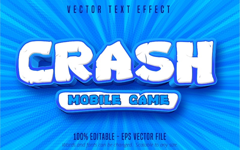 Crash - Effet de texte modifiable, style de police de dessin animé et de jeu mobile, illustration graphique