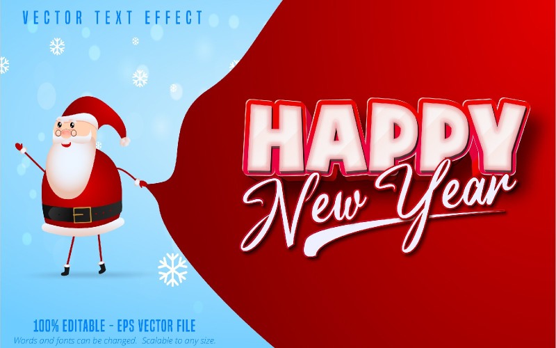 Feliz Ano Novo - Efeito de Texto Editável, Estilo de Fonte Cartoon Papai Noel, Ilustração Gráfica