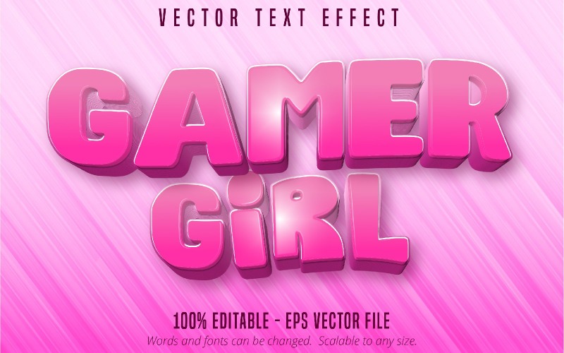 Gamer Girl - Efecto de texto editable, estilo de fuente de dibujos animados de color rosa, ilustración gráfica