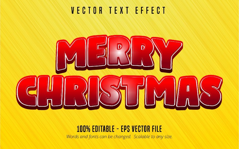 God jul - redigerbar texteffekt, röd färg tecknad teckensnittsstil, grafikillustration