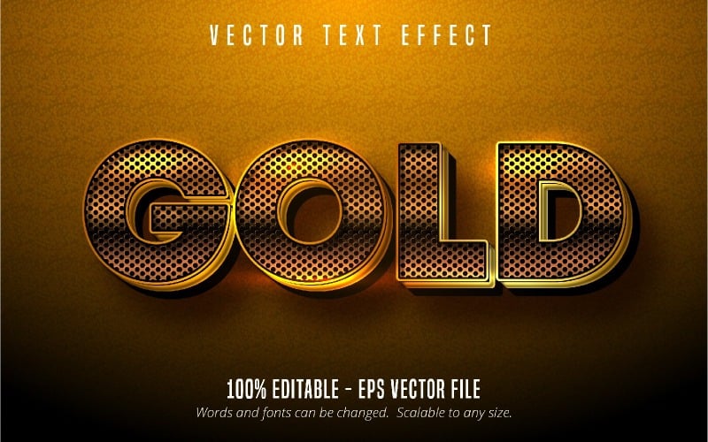 Guld - redigerbar texteffekt, glänsande guldprickar texturerat teckensnitt, grafikillustration