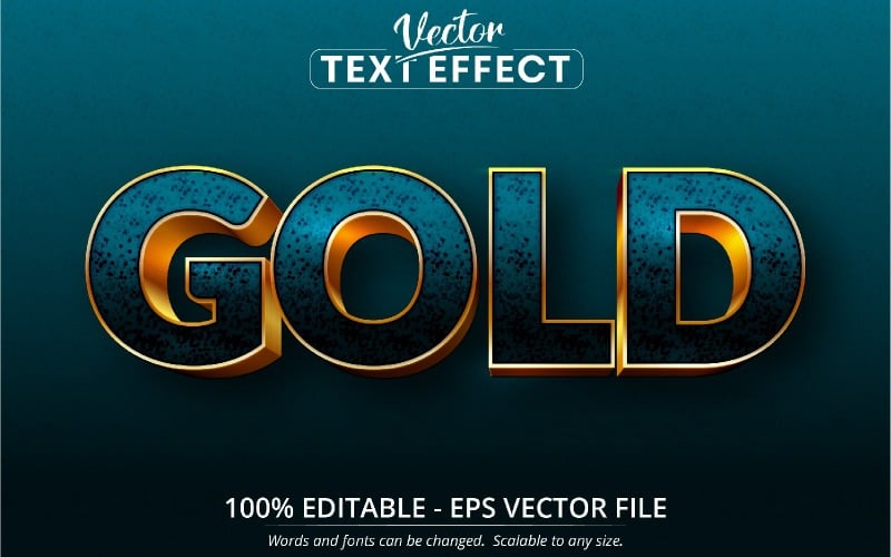 Guld - redigerbar texteffekt, turkos och guld texturerat teckensnitt, grafikillustration