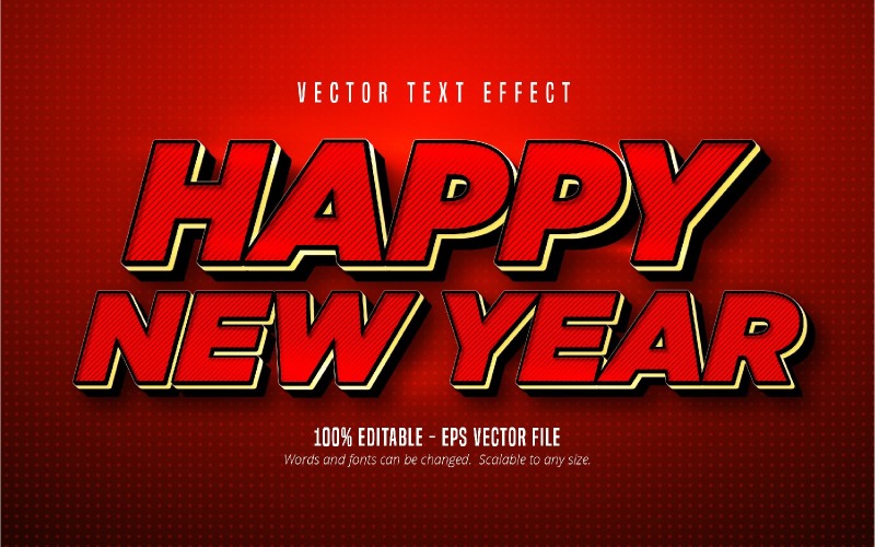 Happy New Year - Editable Text Effect, Red Textured Cartoon Font Style, Graphics Illustration