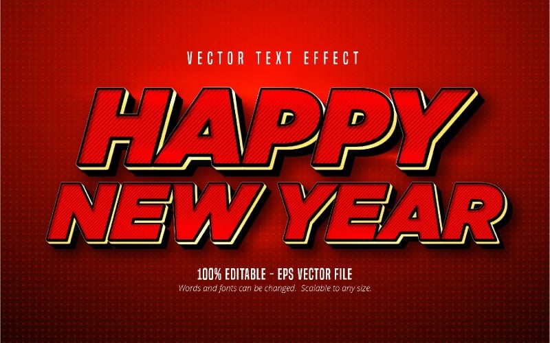 Happy New Year - Editable Text Effect, Red Textured Cartoon Font Style, Graphics Illustration