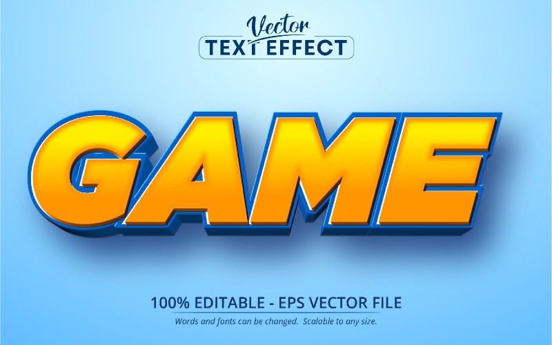 Hra - Upravitelný textový efekt, modrá a oranžová barva kreslený styl písma, grafické ilustrace