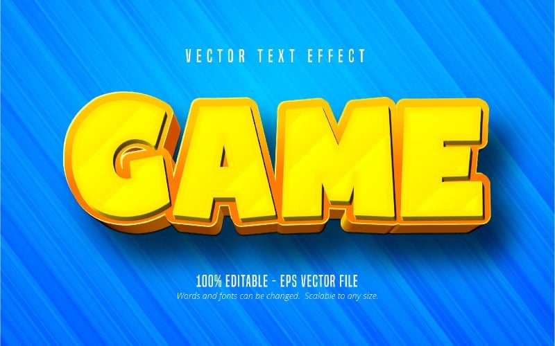 Jogo - Efeito de texto editável, estilo de fonte de desenho animado amarelo, ilustração gráfica
