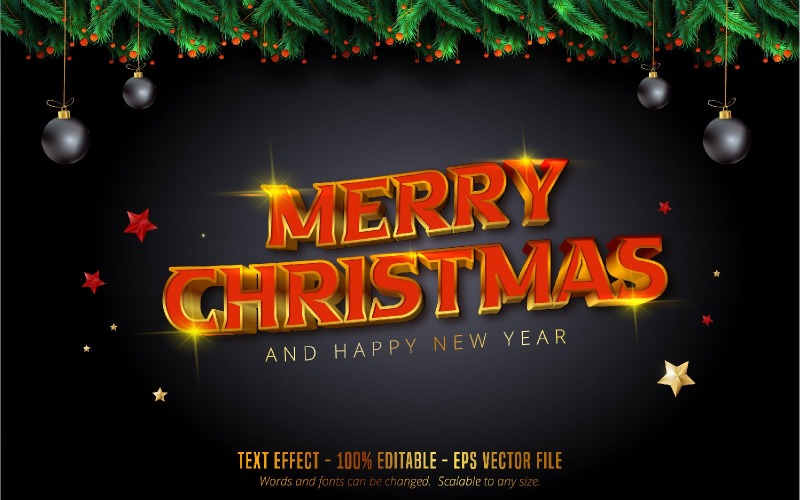 Joyeux Noël - Effet de texte modifiable, Style de police de couleur or rouge et brillant, Illustration graphique