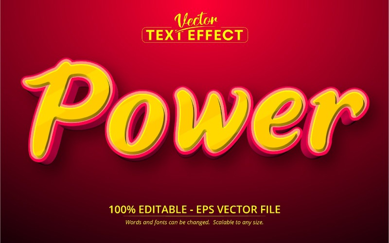 Kracht - bewerkbaar teksteffect, rode en oranje kleur Cartoon lettertypestijl, grafische illustratie