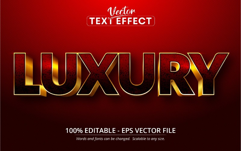 Luxe - Effet de texte modifiable, style de police texturé rouge et or, illustration graphique