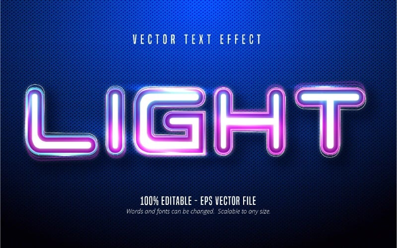 Luz: efecto de texto editable, estilo de fuente de neón azul y morado, ilustración gráfica