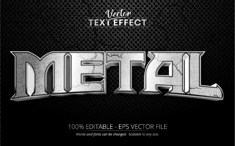 Métal - effet de texte modifiable, style de police texturé argent métallisé brillant, illustration graphique