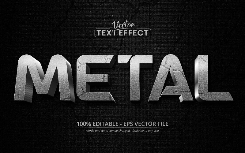 Metallo: effetto testo modificabile, stile carattere strutturato metallizzato scuro, illustrazione grafica