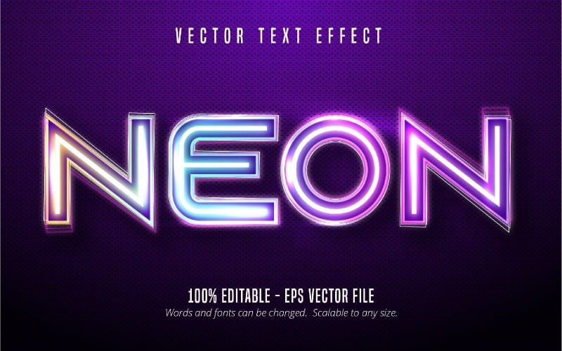 Neon - redigerbar texteffekt, färgglad glänsande neonstil, grafisk illustration