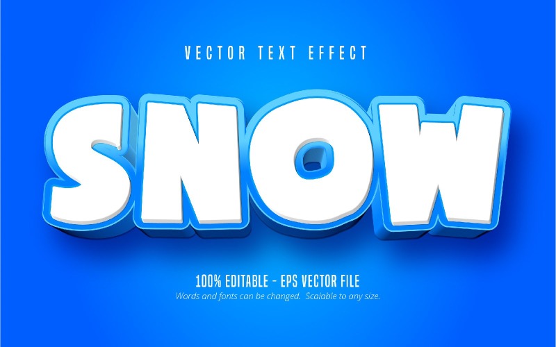 Nieve: efecto de texto editable, estilo de fuente de dibujos animados azul, ilustración gráfica