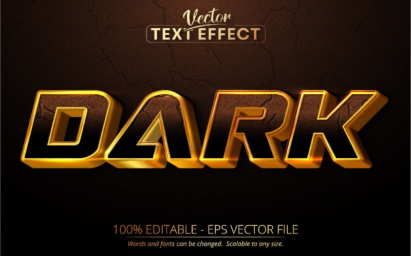 Oscuro: efecto de texto editable, estilo de fuente con textura marrón y dorado, ilustración gráfica
