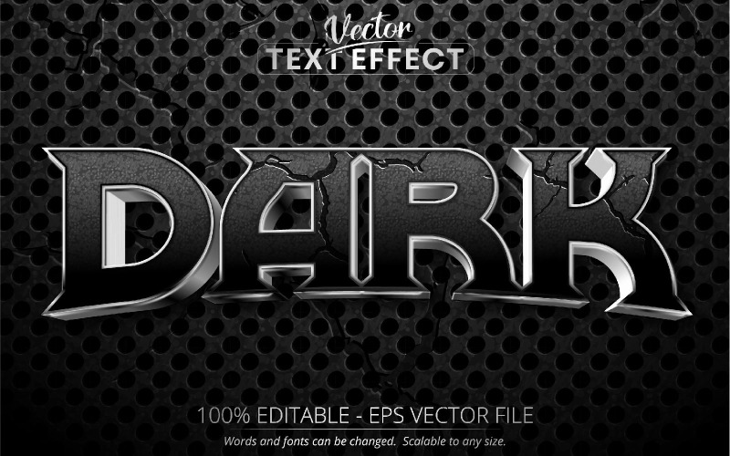 Oscuro: efecto de texto editable, estilo de fuente texturizado plateado metálico, ilustración gráfica