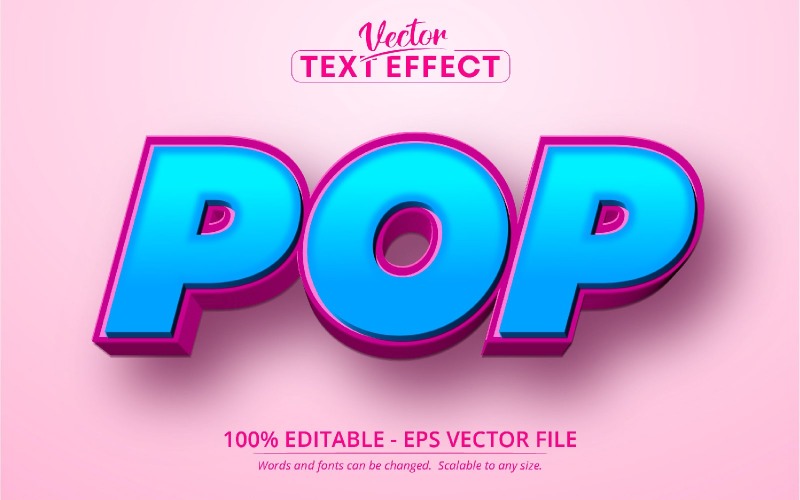 Pop - bewerkbaar teksteffect, spel- en tekenfilmlettertype, grafische illustratie