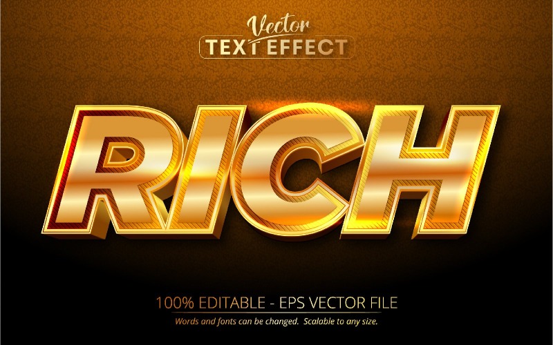 Ricco: effetto testo modificabile, stile carattere con texture oro, illustrazione grafica