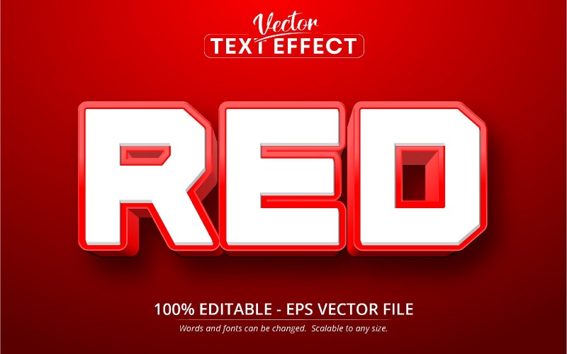 Rosso: effetto testo modificabile, stile carattere cartone animato colore rosso, illustrazione grafica